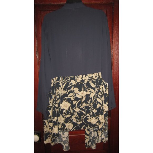 Ulla Popken Plus 32 34 Kimono Duster Jacket Cardigan Coat Open Floral Contrast - Picture 2 of 3